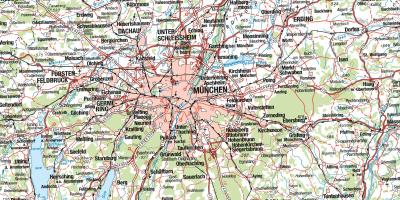 Mapa ng munich at ang mga nakapalibot na mga lungsod